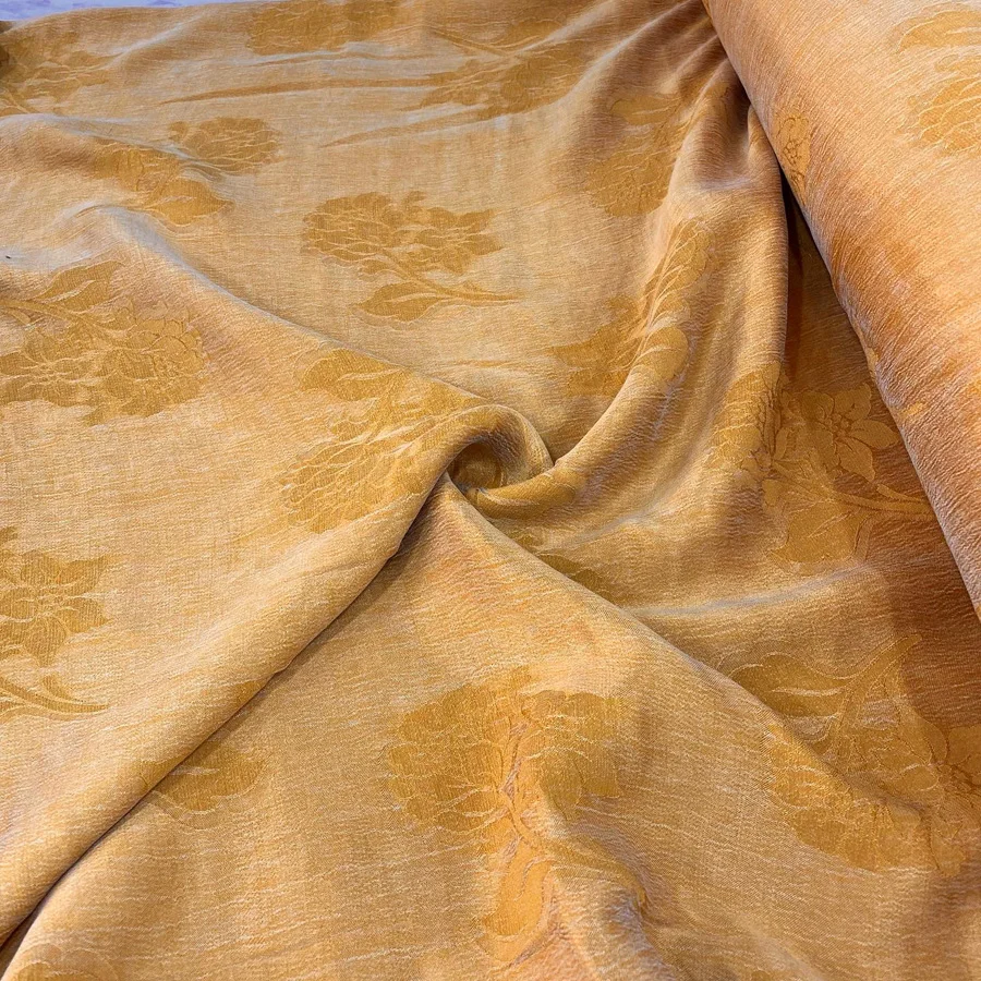 Camel Çiçekli Taşlanmış Kupra Kumaş 28