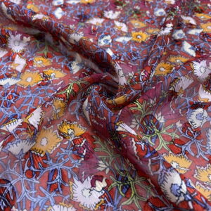 Bordo Çiçekli Jakarlı Şifon Kumaş 160
