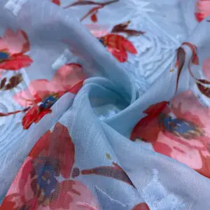 Bordo Çiçekli Jakarlı Şifon Kumaş 160