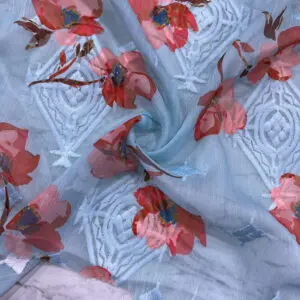 Bordo Çiçekli Jakarlı Şifon Kumaş 160