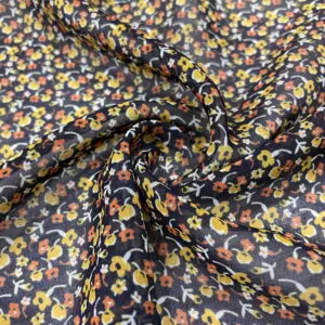 Siyah Minik Çiçekli Şifon Kumaş 165