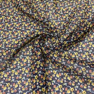 Siyah Minik Çiçekli Şifon Kumaş 165