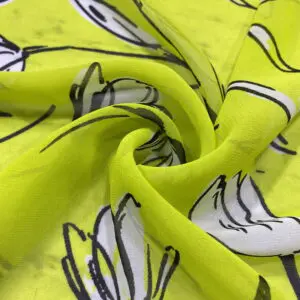 Fosfor Sarı Lale Desenli Şifon Kumaş 167