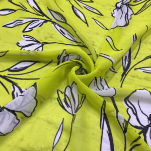 Fosfor Sarı Lale Desenli Şifon Kumaş 167