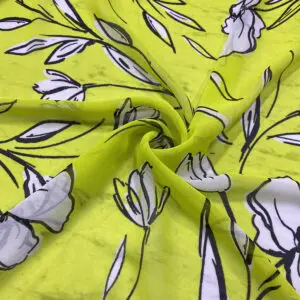 Fosfor Sarı Lale Desenli Şifon Kumaş 167