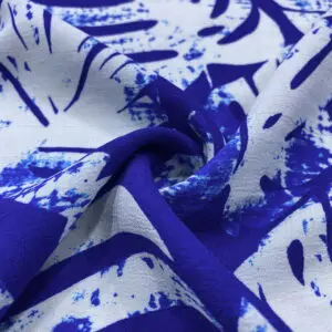 Mavi Yapraklı Maroken Krep Kumaş 92