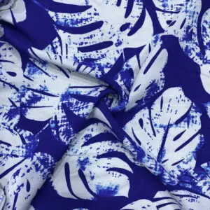 Mavi Yapraklı Maroken Krep Kumaş 92