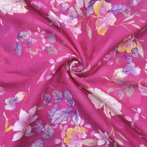 Fuşya Çiçekli İpek Vual Kumaş 122