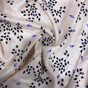 Krem Geometrik Desenli İpek Saten Kumaş 133