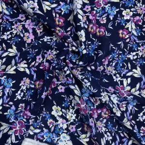 Lacivert Çiçekli Maroken Krep Kumaş 97