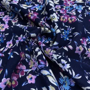 Lacivert Çiçekli Maroken Krep Kumaş 97