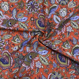 Turuncu Şal Desenli İnce Krep Kumaş 100