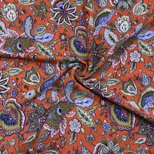 Turuncu Şal Desenli İnce Krep Kumaş 100