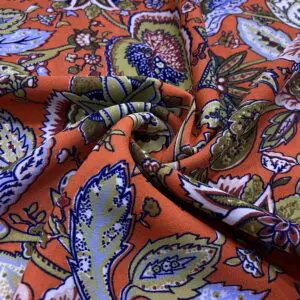 Turuncu Şal Desenli İnce Krep Kumaş 100