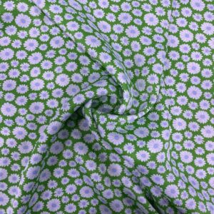 Yeşil Papatya Desenli İpek Saten Kumaş 141