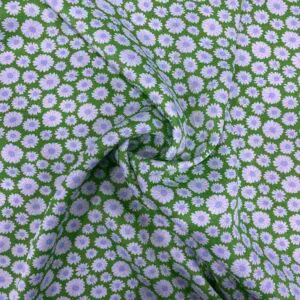 Yeşil Papatya Desenli İpek Saten Kumaş 141