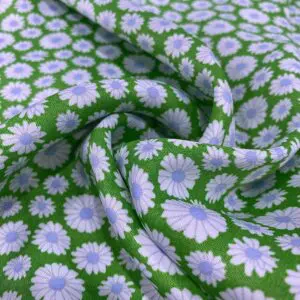 Yeşil Papatya Desenli İpek Saten Kumaş 141