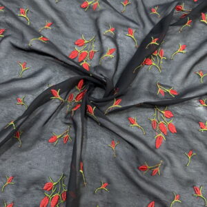 Kırmızı Nakışlı Şifon Kumaş 173