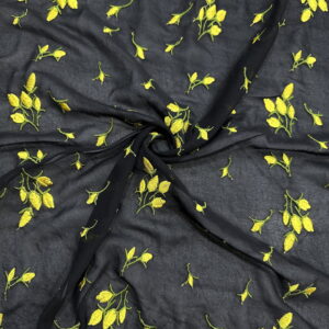 Sarı Nakışlı Şifon Kumaş 174