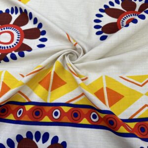 Renkli Sulu Desenli Keten Kumaş 105