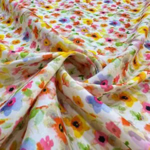 Renkli Çiçek Desenli Saten