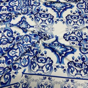 Dolce Gabbana Desen Mavi Jorjet Krep Kumaş