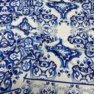 Dolce Gabbana Desen Mavi Jorjet Krep Kumaş