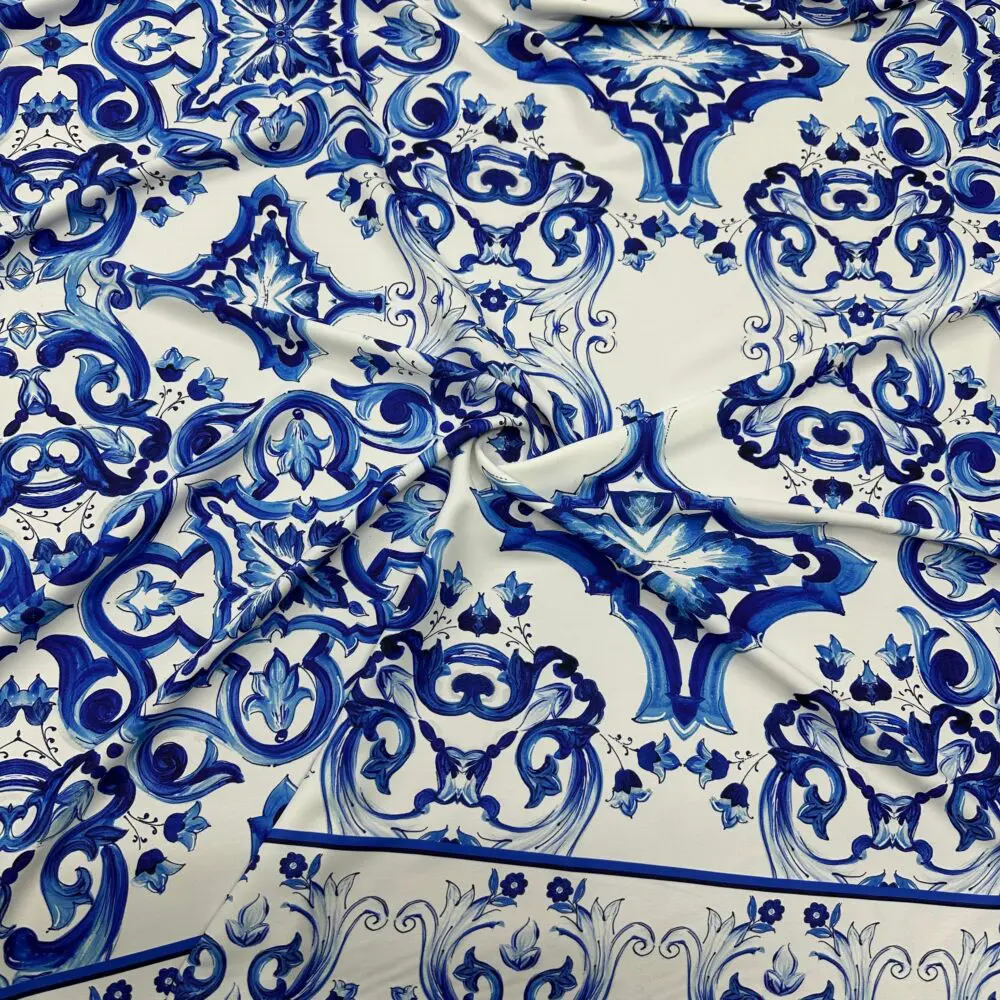 Dolce Gabbana Desen Mavi Jorjet Krep Kumaş