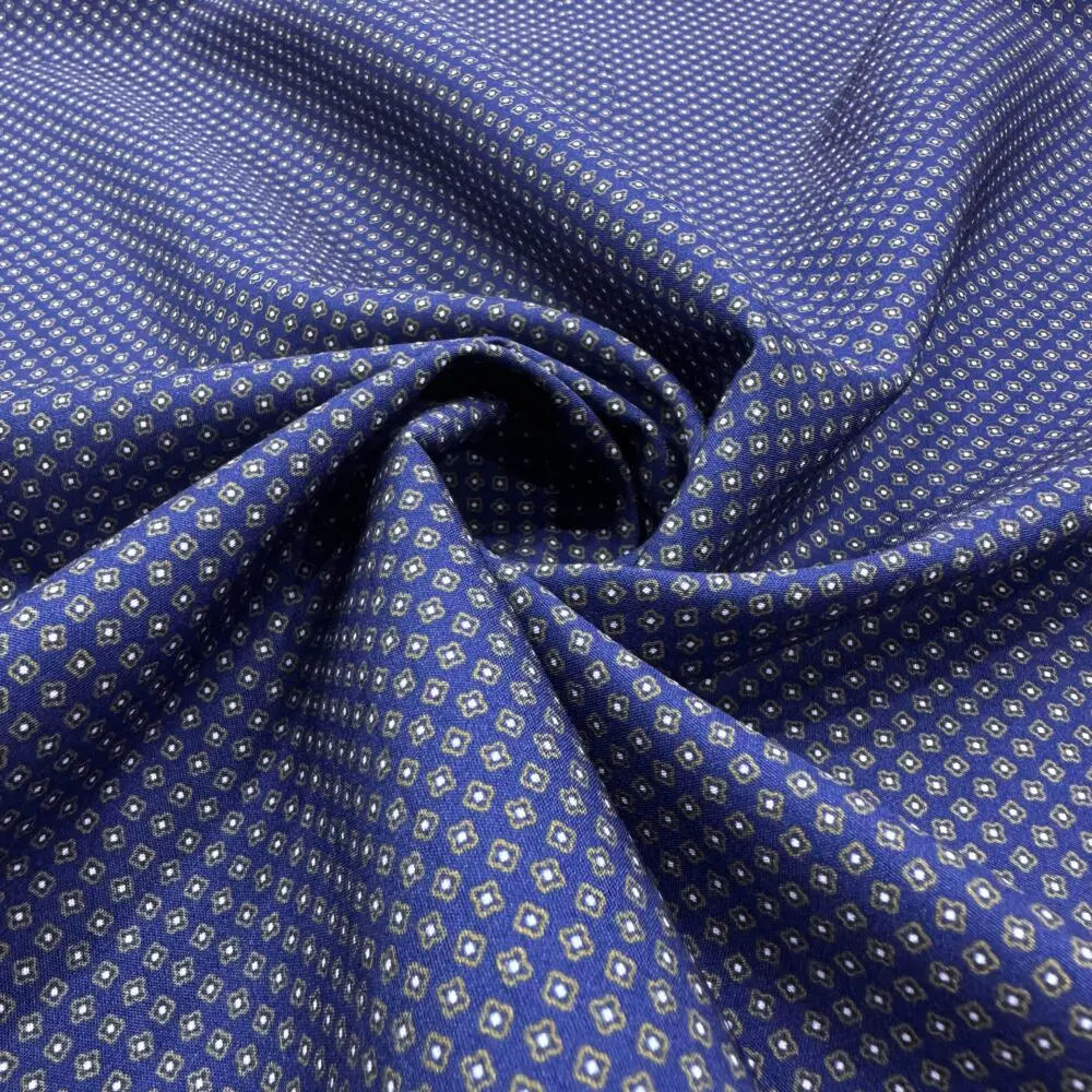 Mavi Küçük Desenli Pamuk Poplin Kumaş
