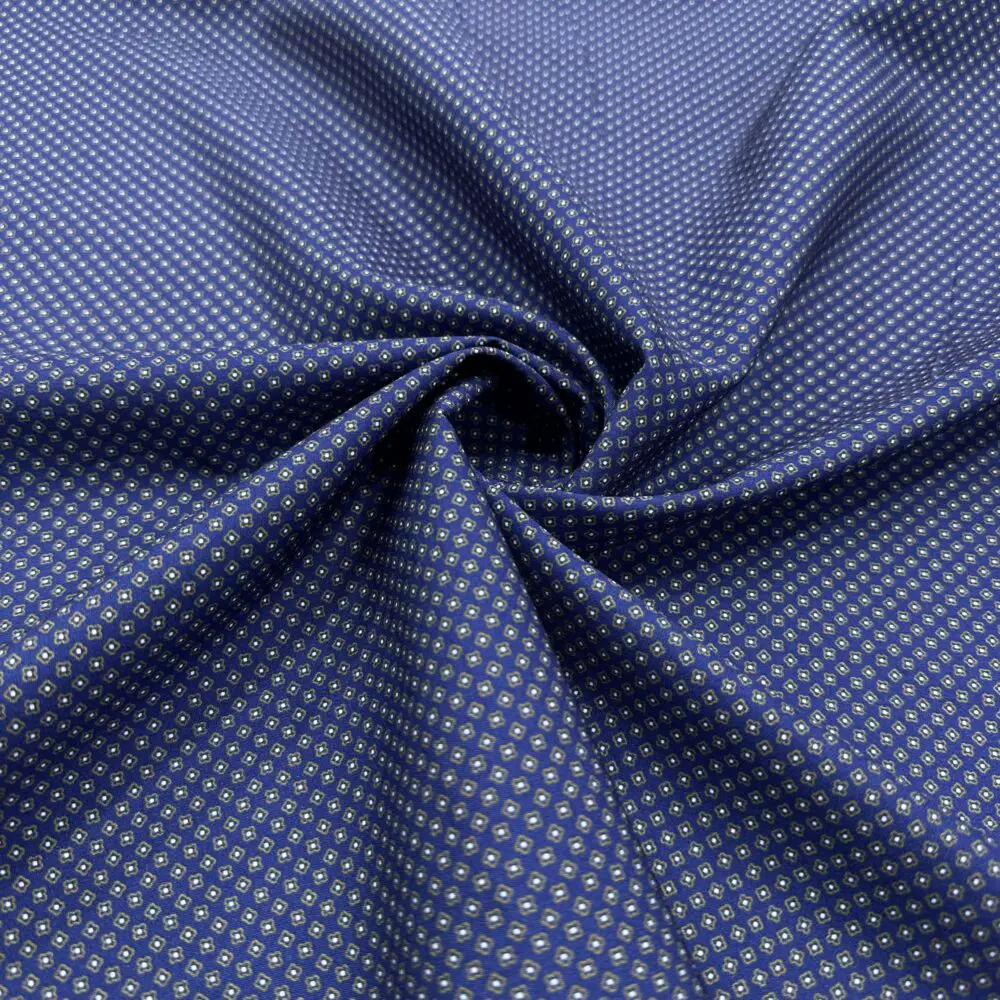 Mavi Küçük Desenli Pamuk Poplin Kumaş