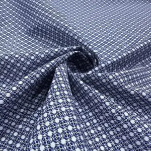 Mavi Küçük Desenli Kare Pamuk Poplin Kumaş