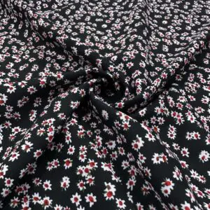 Siyah Tabanlı Çiçek Desenli Pamuk Viskon Kumaş