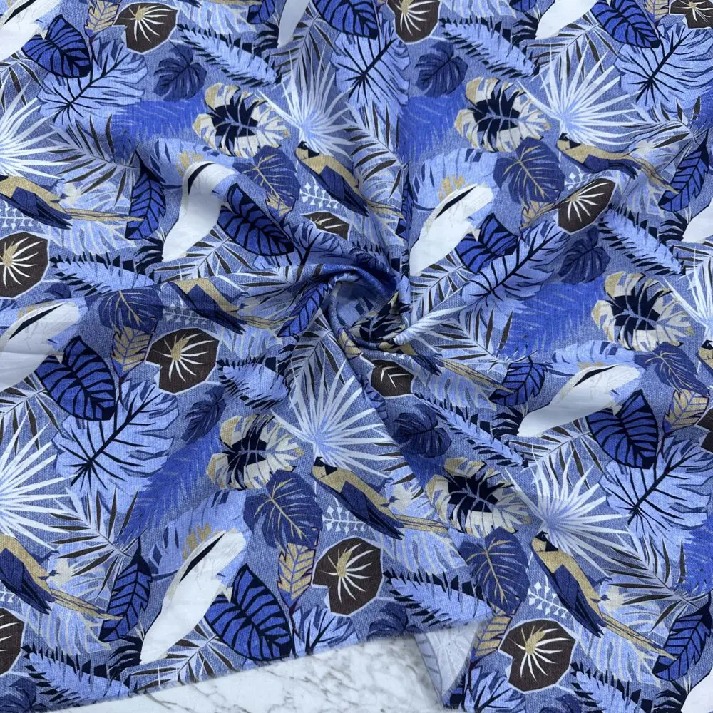 Tropikal Desen Pamuk Poplin Kumaş