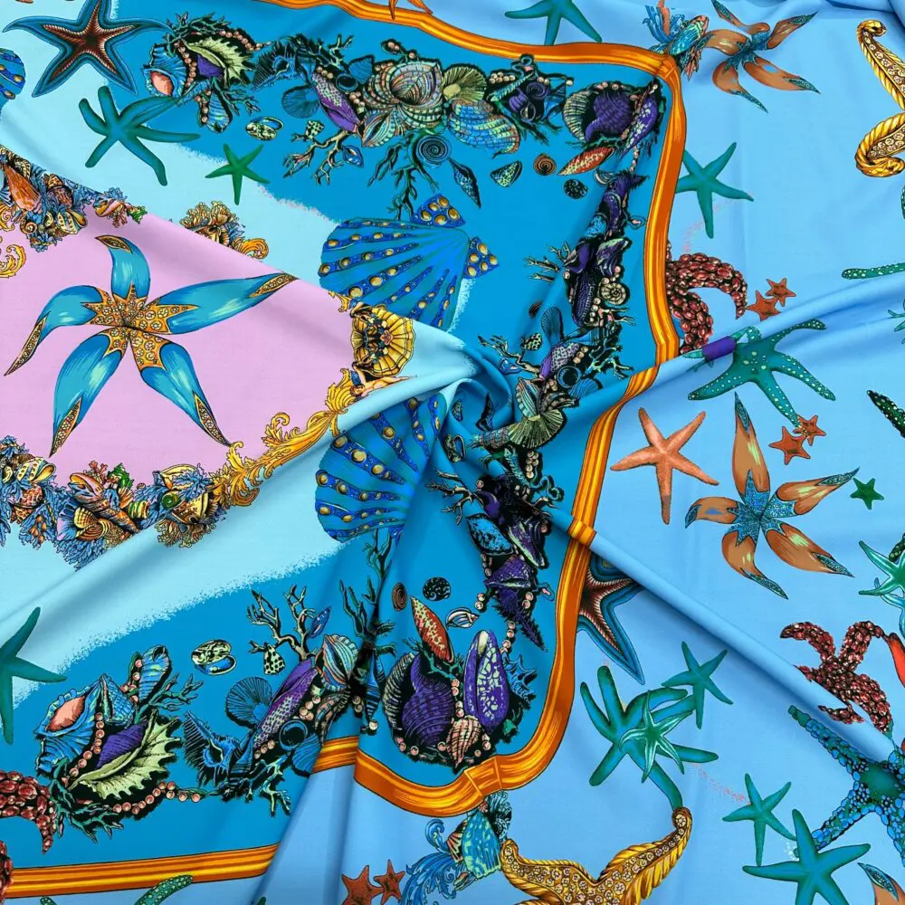 Versace Deniz Kabuğu Mavi Jorjet Krep Kumaş