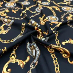 Versace Desen Gold Zincir Jorjet Krep Kumaş