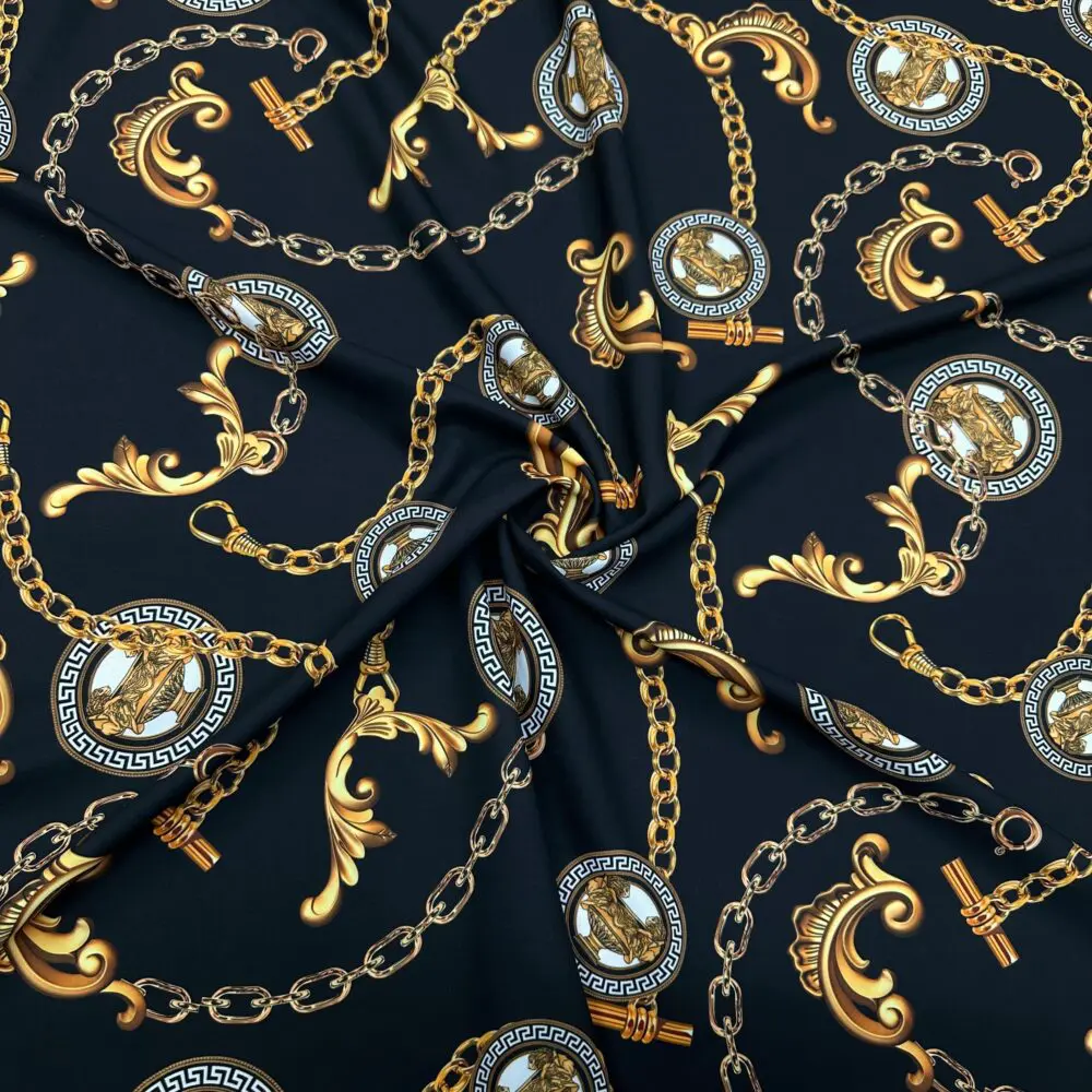 Versace Desen Gold Zincir Jorjet Krep Kumaş Versace Desen Gold Zincir Jorjet Krep Kumaş