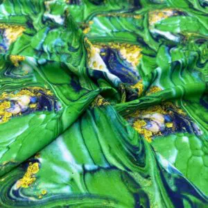 Gold Detaylı Özel Tasarım Desen Jorjet Krep Kumaş