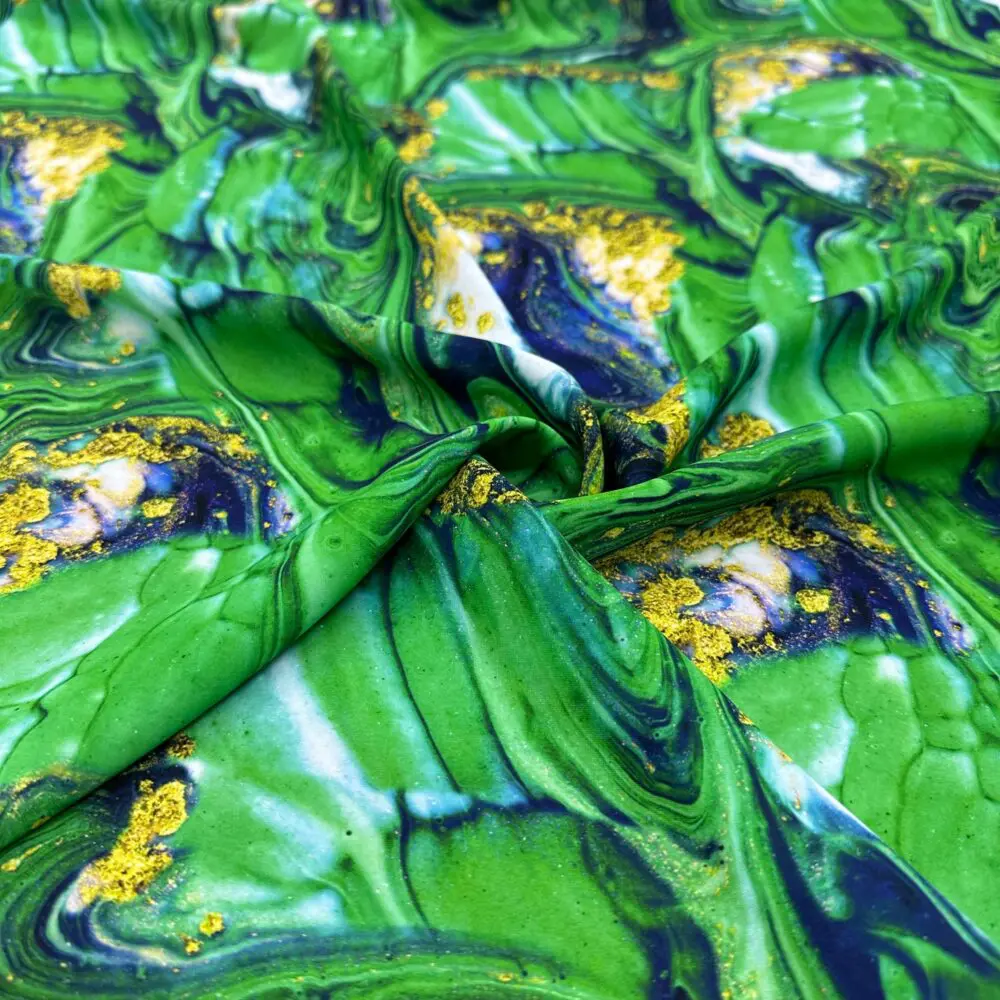 Gold Detaylı Özel Tasarım Desen Jorjet Krep Kumaş