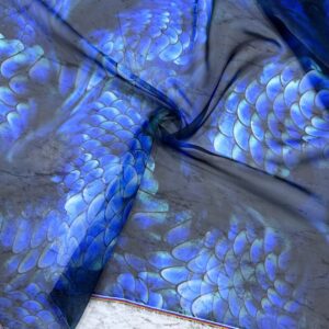 Saks Mavi Desenli Şifon Kumaş