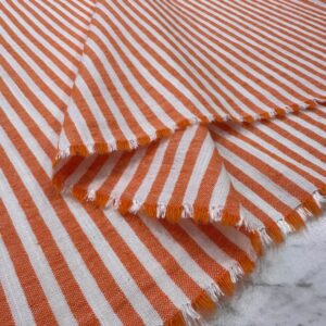 Turuncu Çizgili Keten Kumaş