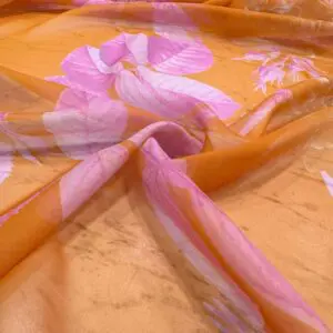 Pembe Çiçekli Şifon Kumaş