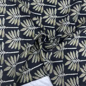 Siyah Palmiye Desen Keten Kumaş