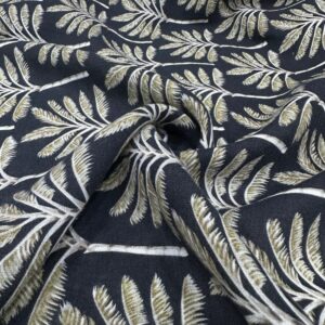 Siyah Palmiye Desen Keten Kumaş