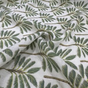Yeşil Palmiye Desen Keten Kumaş