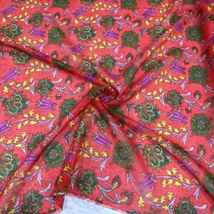 Kırmızı Çini Desen Tülbent Kumaş