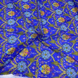 Mavi Çini Desen Tülbent Kumaş