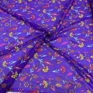 Mor Lale Desen Tülbent Kumaş