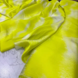 Neon Sarı Batik Desen Saten Kumaş