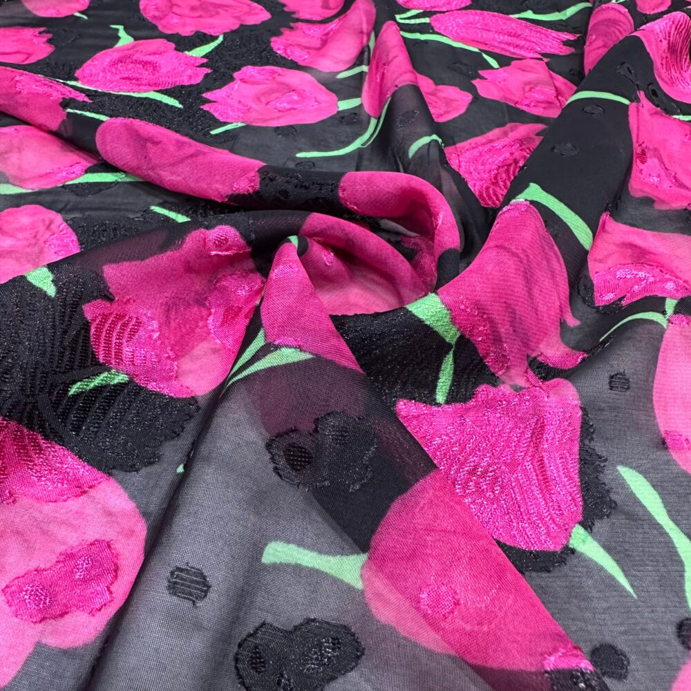 Pembe Lale Desen Şifon Kumaş Pembe Lale Desen Şifon Kumaş