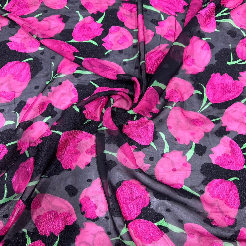 Pembe Lale Desen Şifon Kumaş Pembe Lale Desen Şifon Kumaş